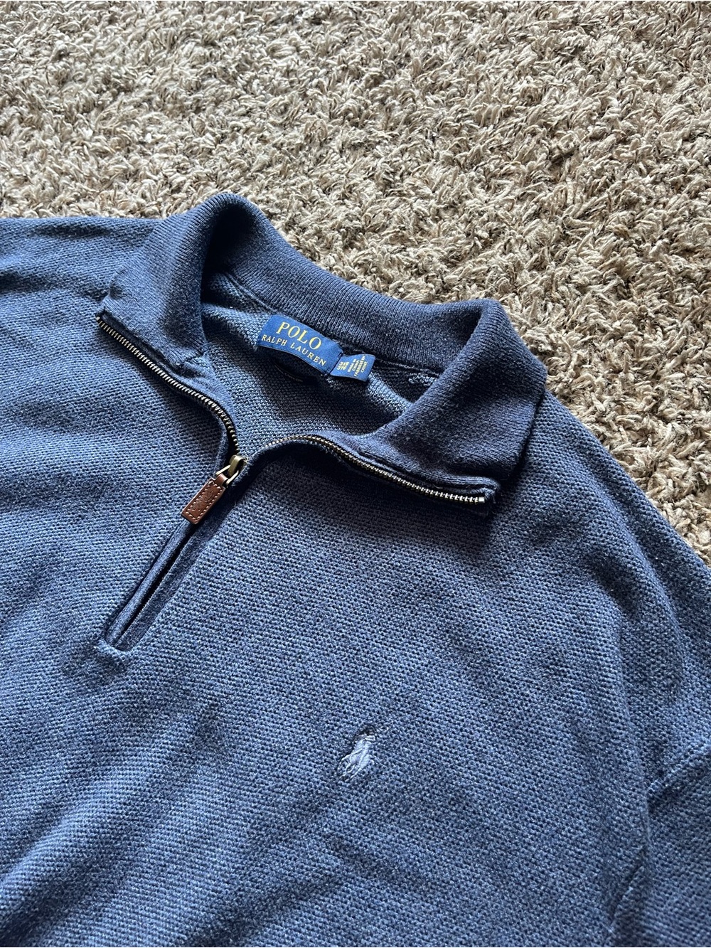 Polo Ralph Lauren Men's Big & Tall 3XB Blue Quarter Zip Pullover Sweater